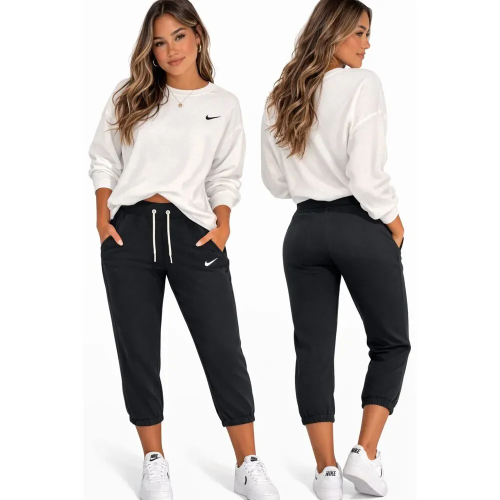 Nike Cropped Pants Women Size M Black Cotton Blend Athleisure Casual 883767-010